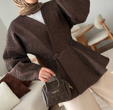 Elegante Struktur-Jacke in Dunkelbraun