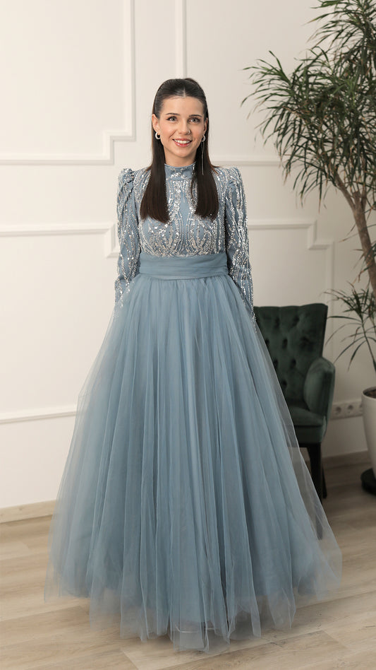 Hijabi Melodiekleid Eisblau