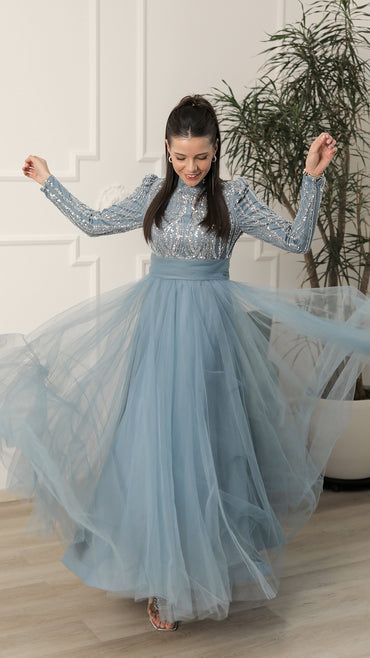 Hijabi Melodiekleid Eisblau