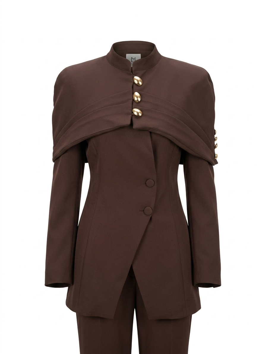 Eleganter Blazer in Dunkelbraun mit Goldknöpfen