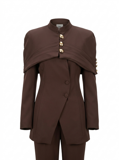 Eleganter Blazer in Dunkelbraun mit Goldknöpfen