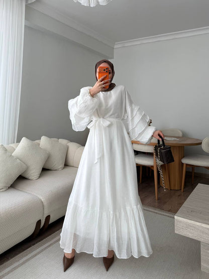 Elegantes Maxikleid in Weiß – Modest Fashion Damenkleid
