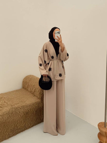 Elegantes Damen Set in Beige-Schwarz – Modest Fashion Zweiteiler