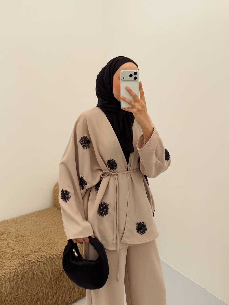 Elegantes Damen Set in Beige-Schwarz – Modest Fashion Zweiteiler