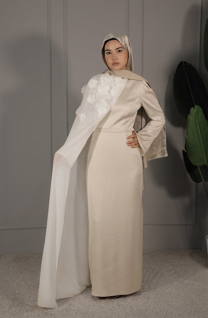 Samira Dress - Beige mit weißem Tülldetail