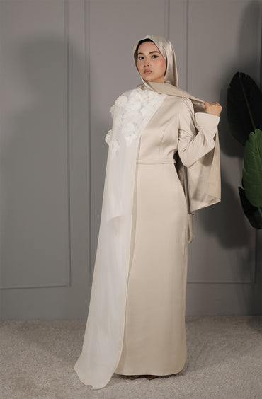 Samira Dress - Beige mit weißem Tülldetail