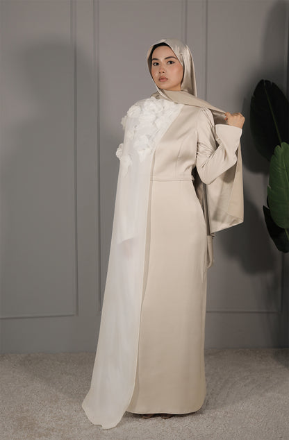 Samira Dress - Beige mit weißem Tülldetail