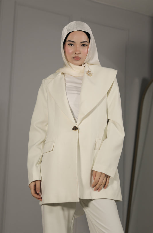 Eleganter Oversize Damen Blazer in Creme – Modest Fashion